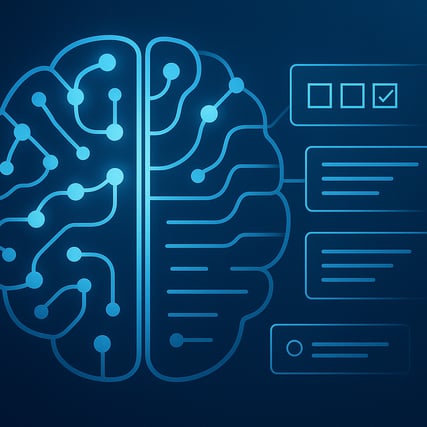 A closer more abstract view of a neural network or a digital brain processing survey data It focuses on the idea that AI can think and generate responses maintaining the blogs clean and corporate aesthetic-1
