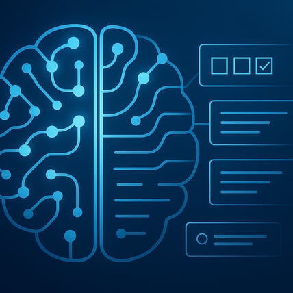 A closer more abstract view of a neural network or a digital brain processing survey data It focuses on the idea that AI can think and generate responses maintaining the blogs clean and corporate aesthetic-1