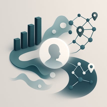 A minimalist and professional 11 aspect ratio image representing market research insights The composition features three distinct abstract data streams converging on a central softly glowing circle that symbolizes a complete consumer profile One stre