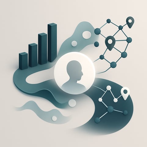 A minimalist and professional 11 aspect ratio image representing market research insights The composition features three distinct abstract data streams converging on a central softly glowing circle that symbolizes a complete consumer profile One stre
