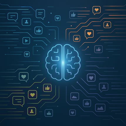 A professional 11 aspect ratio image in a clean technological style At the center a subtle abstract representation of a brain or a dataprocessing core is glowing softly From the edges of the frame multiple streams of data flow inwards towards the cor
