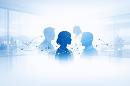 Abstract Human Profiles Connected by Data Lines in Minimalist Barcelona Office B