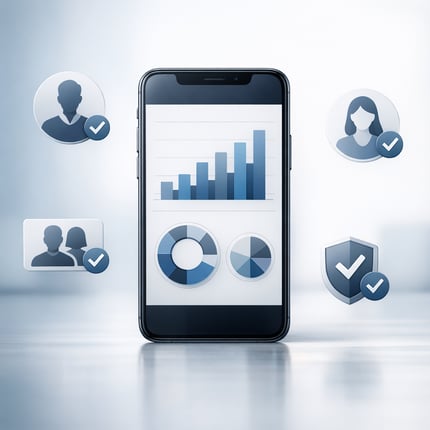 Smartphone With Abstract Verified User Icons and Soft Color Graphs