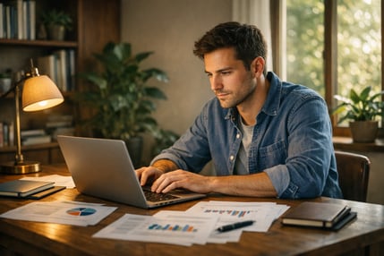 Young Man Researching on Computer